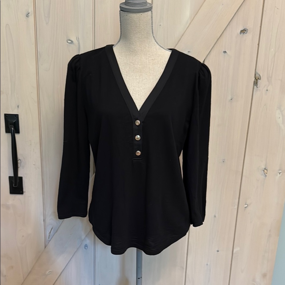 White House Black Market Black 3/4 Sleeve Elevated T-shirt